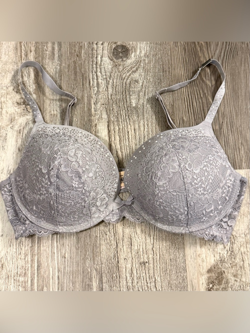 Victoria's Secret Dream Angels Push-Up Rhinestone Pearl Lace Demi Bra 38C NWT